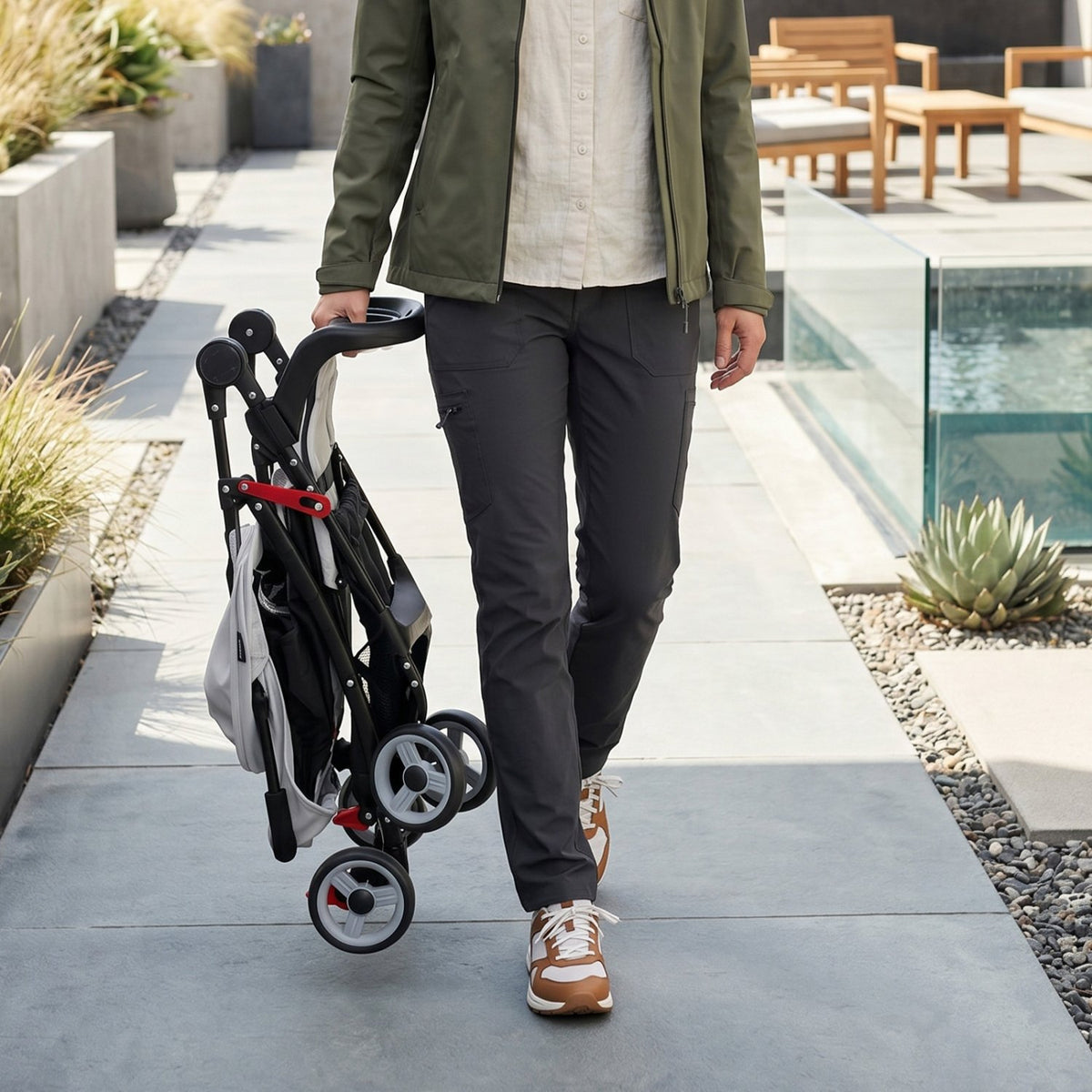 Toddler Travel Stroller for Airplane with Canopy and Adjustable Backrest-Gray view 6