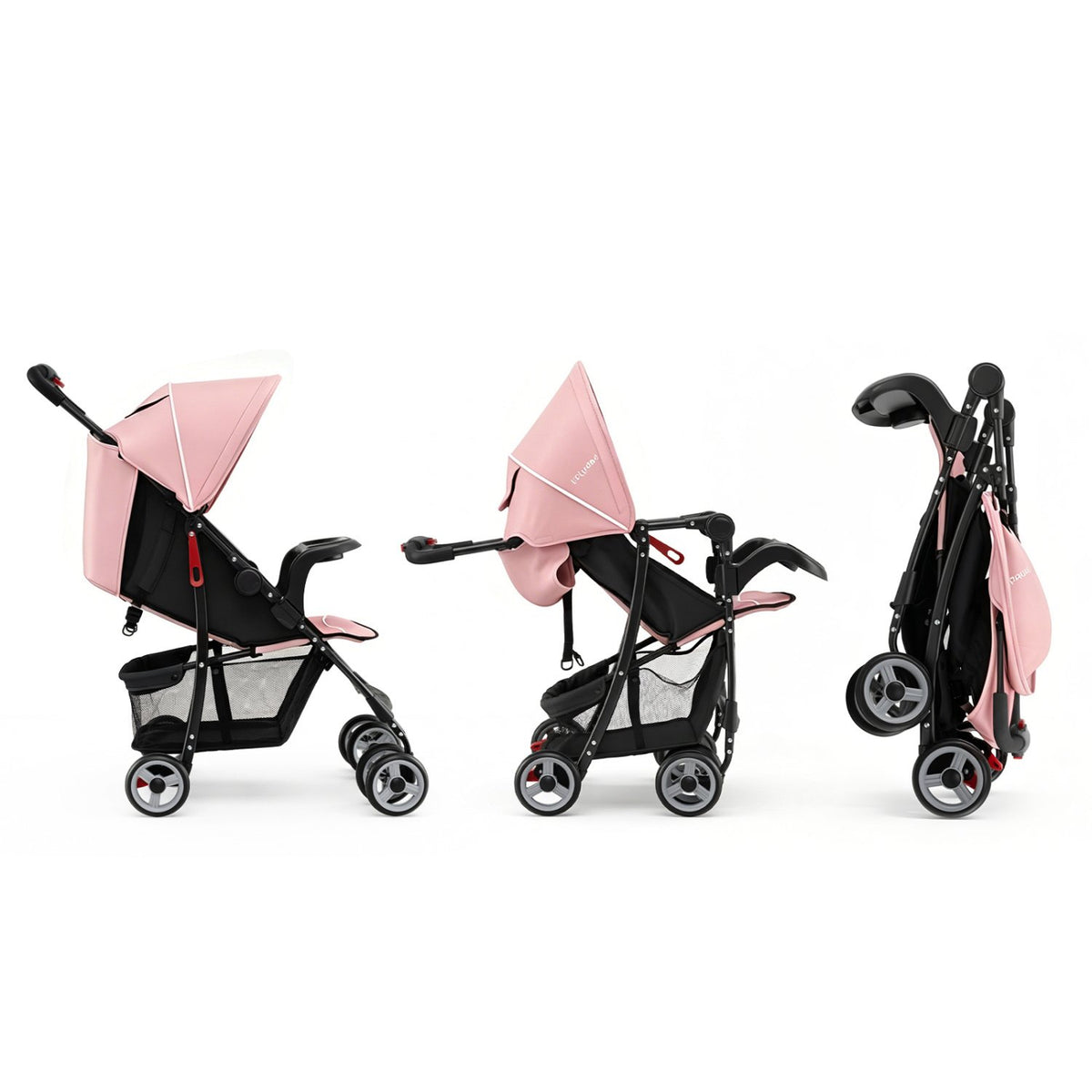 Toddler Travel Stroller for Airplane with Canopy and Adjustable Backrest-Pink view 4