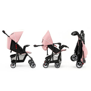Toddler Travel Stroller for Airplane with Canopy and Adjustable Backrest-Pink view 4