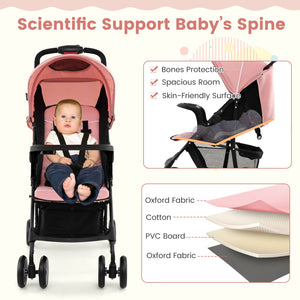 Toddler Travel Stroller for Airplane with Canopy and Adjustable Backrest-Pink view 7