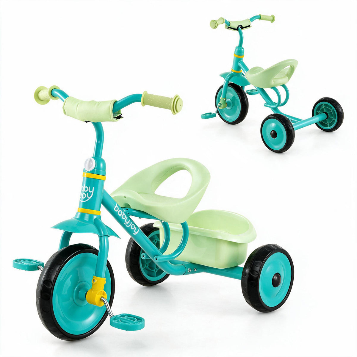 Toddler Tricycle for Boys and Girls 2-5 Years Old, with Removable Rear Storage Basket-Green