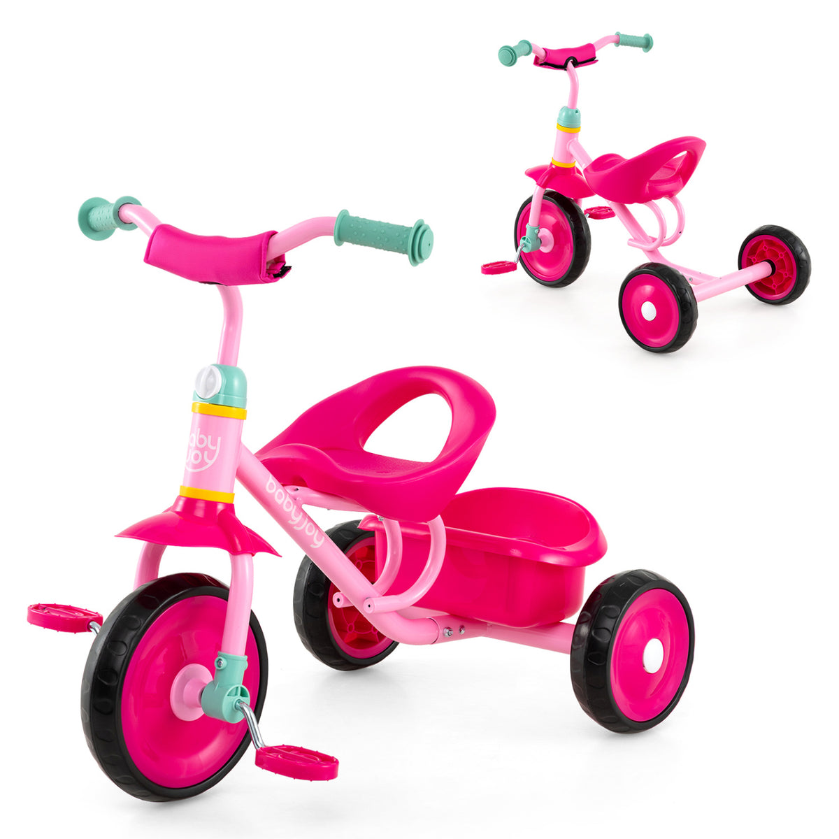 Toddler Tricycle for Boys and Girls 2-5 Years Old, with Removable Rear Storage Basket-Pink