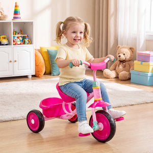 Toddler Tricycle for Boys and Girls 2-5 Years Old, with Removable Rear Storage Basket-Pink view 2