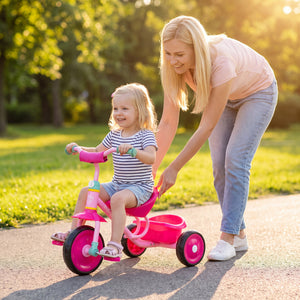 Toddler Tricycle for Boys and Girls 2-5 Years Old, with Removable Rear Storage Basket-Pink view 3
