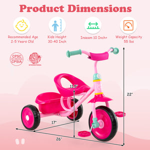 Toddler Tricycle for Boys and Girls 2-5 Years Old, with Removable Rear Storage Basket-Pink view 5
