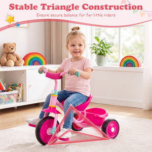 Toddler Tricycle for Boys and Girls 2-5 Years Old, with Removable Rear Storage Basket-Pink view 6