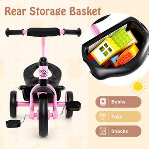 Toddler Tricycle Kids Trike with Adjustable Seat and Storage Basket Aged 3-5 Years Old-Pink view 8