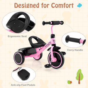 Toddler Tricycle Kids Trike with Adjustable Seat and Storage Basket Aged 3-5 Years Old-Pink view 9
