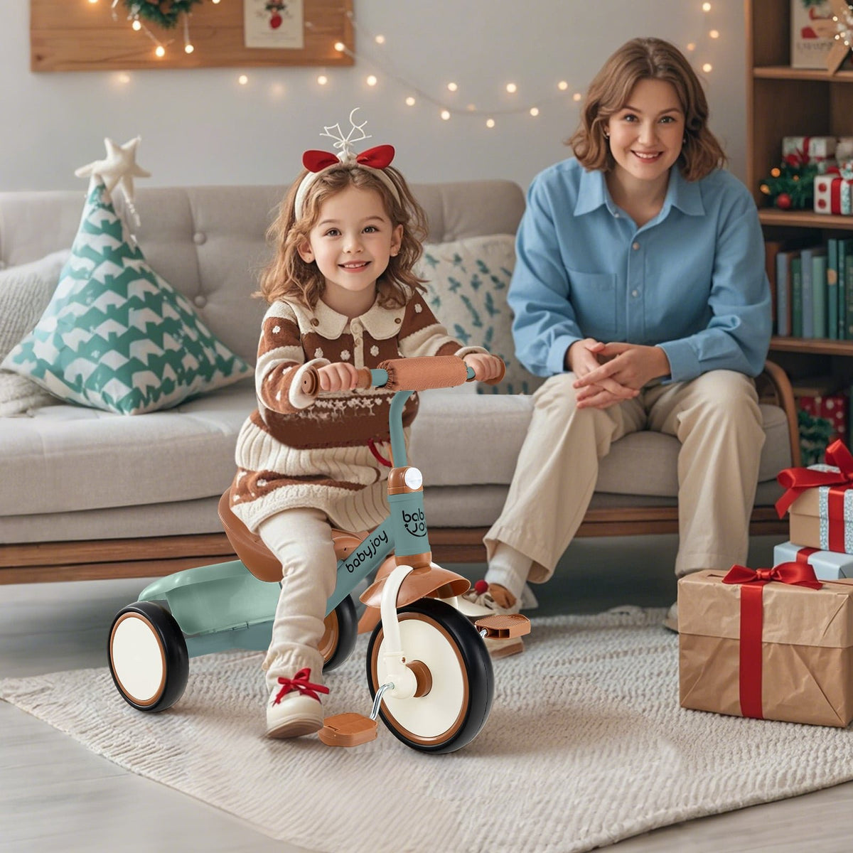 Toddler Tricycle Kids Trike with Adjustable Seat and Basket Aged 3-5 Years Old-Green view 3