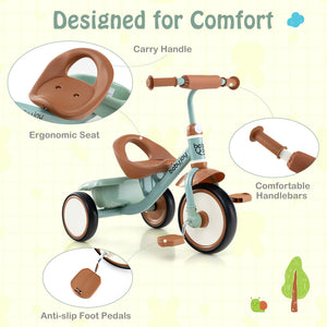 Toddler Tricycle Kids Trike with Adjustable Seat and Basket Aged 3-5 Years Old-Green view 5