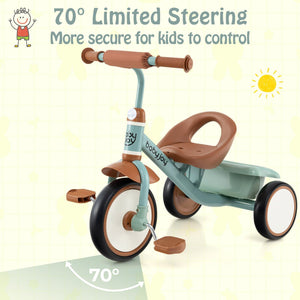 Toddler Tricycle Kids Trike with Adjustable Seat and Basket Aged 3-5 Years Old-Green view 7
