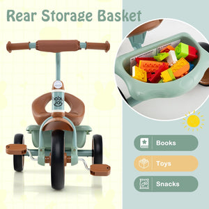 Toddler Tricycle Kids Trike with Adjustable Seat and Basket Aged 3-5 Years Old-Green view 8
