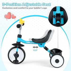 Toddler Tricycle with 3-Position Seat and Storage Basket for Kids-Blue view 5