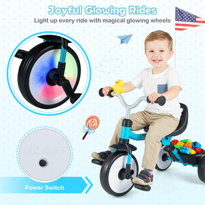 Toddler Tricycle with 3-Position Seat and Storage Basket for Kids-Blue view 7
