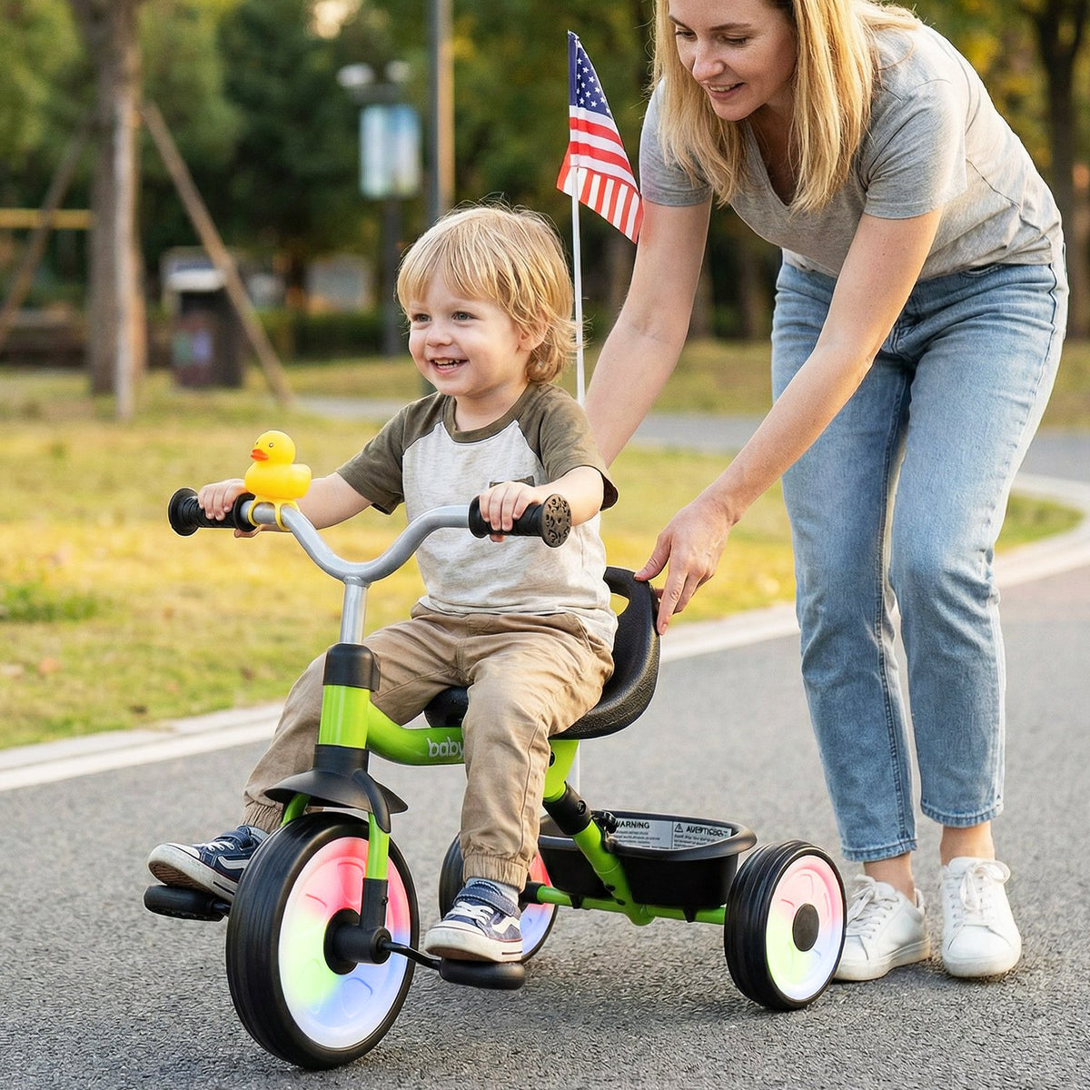 Toddler Tricycle with 3-Position Seat and Storage Basket for Kids-Green view 2