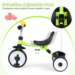 Toddler Tricycle with 3-Position Seat and Storage Basket for Kids-Green view 5