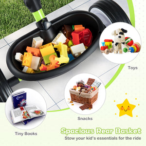 Toddler Tricycle with 3-Position Seat and Storage Basket for Kids-Green view 6