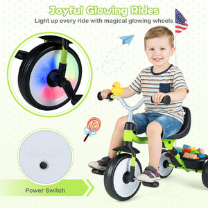 Toddler Tricycle with 3-Position Seat and Storage Basket for Kids-Green view 7