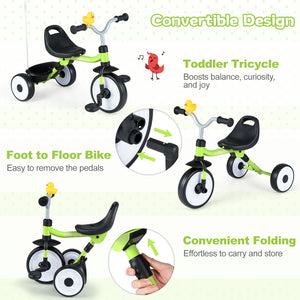 Toddler Tricycle with 3-Position Seat and Storage Basket for Kids-Green view 8
