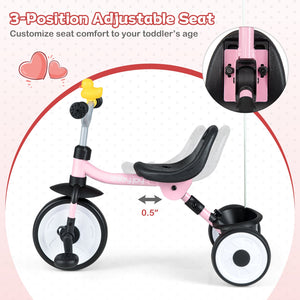 Toddler Tricycle with 3-Position Seat and Storage Basket for Kids-Pink view 5