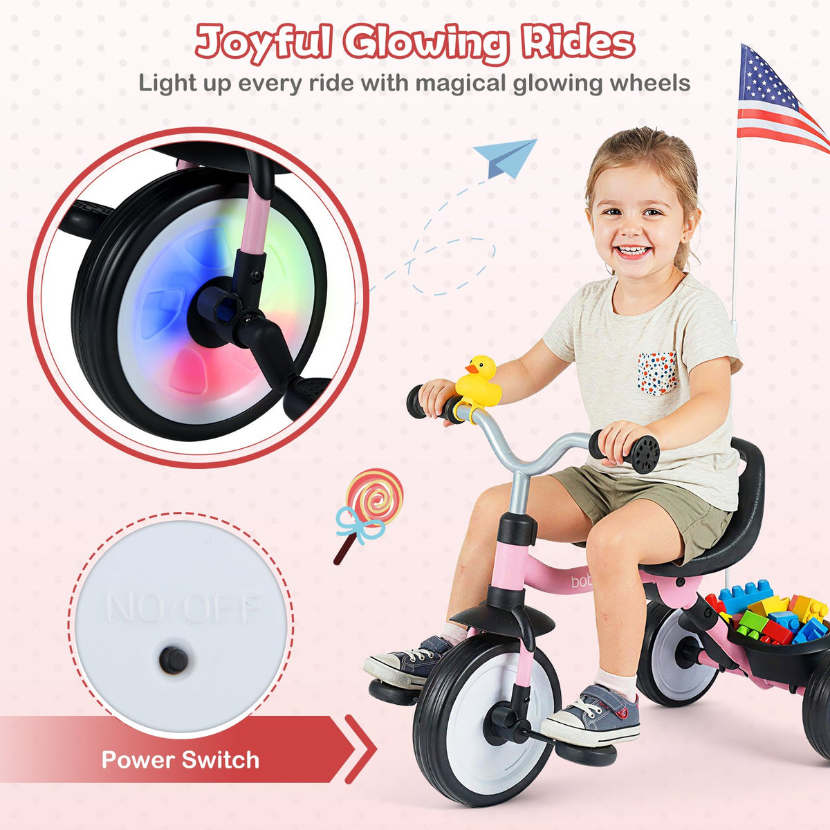 Toddler Tricycle with 3-Position Seat and Storage Basket for Kids-Pink view 7