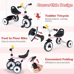 Toddler Tricycle with 3-Position Seat and Storage Basket for Kids-Pink view 8
