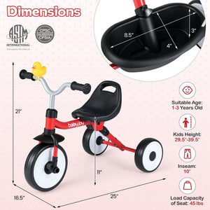 Toddler Tricycle with 3-Position Seat and Storage Basket for Kids-Red view 4