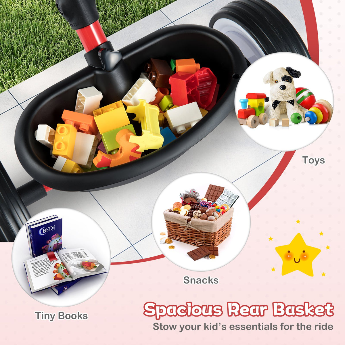 Toddler Tricycle with 3-Position Seat and Storage Basket for Kids-Red view 6