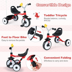 Toddler Tricycle with 3-Position Seat and Storage Basket for Kids-Red view 8