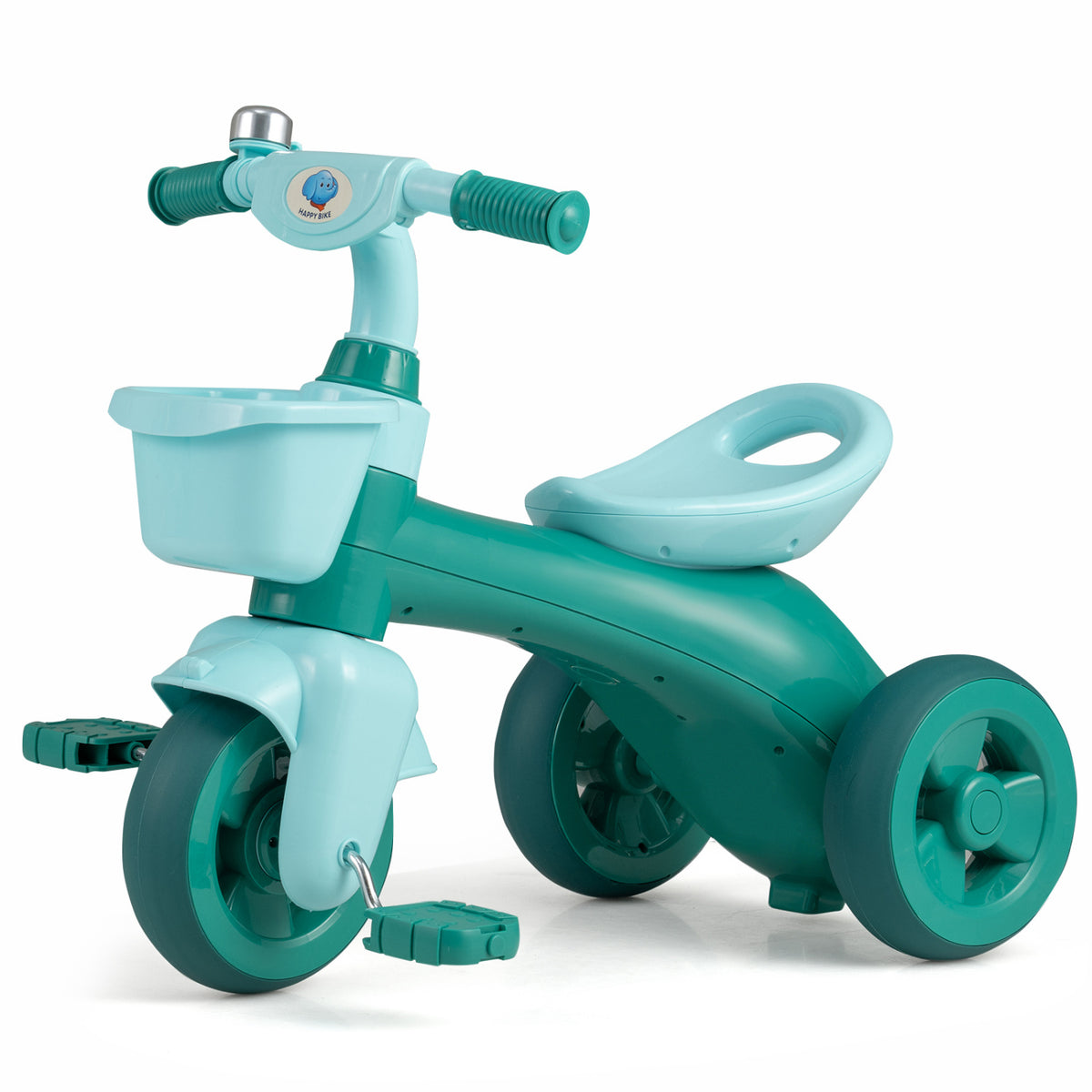 Toddler Tricycle with Limited Steering with Front Baskets and Bell-Green