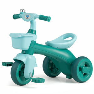 Toddler Tricycle with Limited Steering with Front Baskets and Bell-Green