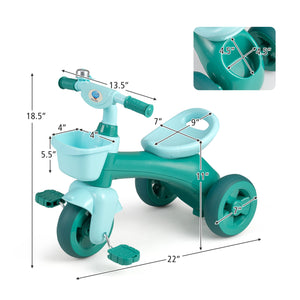 Toddler Tricycle with Limited Steering with Front Baskets and Bell-Green view 4