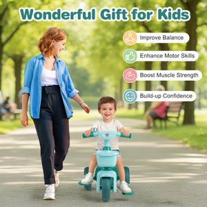 Toddler Tricycle with Limited Steering with Front Baskets and Bell-Green view 5