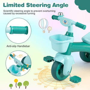 Toddler Tricycle with Limited Steering with Front Baskets and Bell-Green view 6