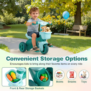 Toddler Tricycle with Limited Steering with Front Baskets and Bell-Green view 7