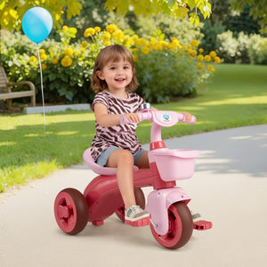 Toddler Tricycle with Limited Steering with Front Baskets and Bell-Pink view 2