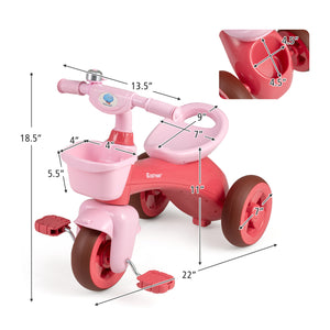 Toddler Tricycle with Limited Steering with Front Baskets and Bell-Pink view 4