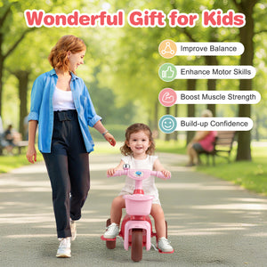 Toddler Tricycle with Limited Steering with Front Baskets and Bell-Pink view 5