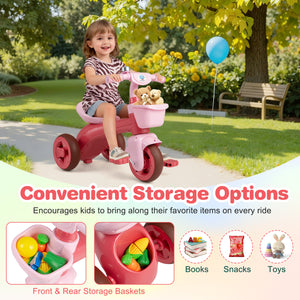 Toddler Tricycle with Limited Steering with Front Baskets and Bell-Pink view 7