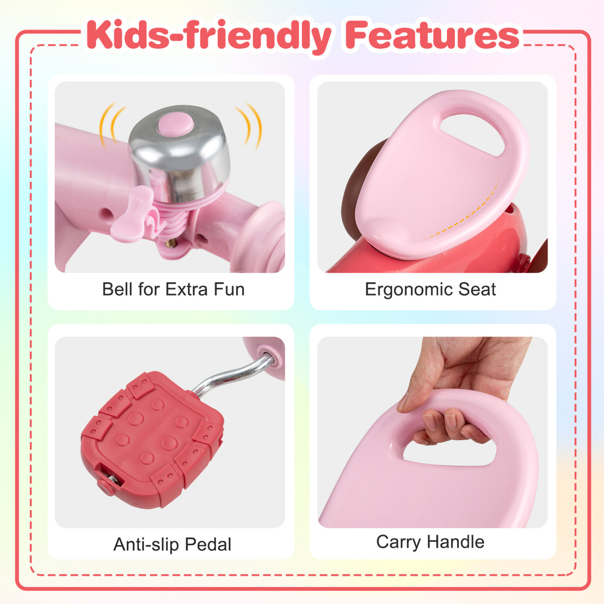 Toddler Tricycle with Limited Steering with Front Baskets and Bell-Pink view 9