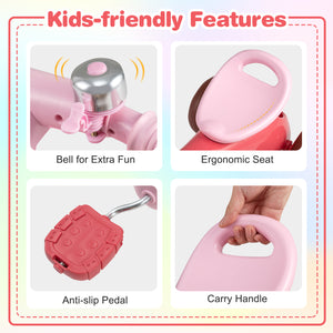 Toddler Tricycle with Limited Steering with Front Baskets and Bell-Pink view 9