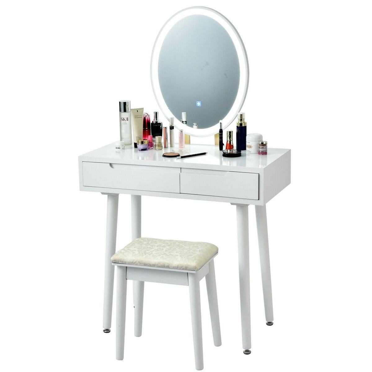 Touch Screen Vanity Makeup Table Stool Set-White view 4