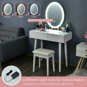 Touch Screen Vanity Makeup Table Stool Set-White view 8