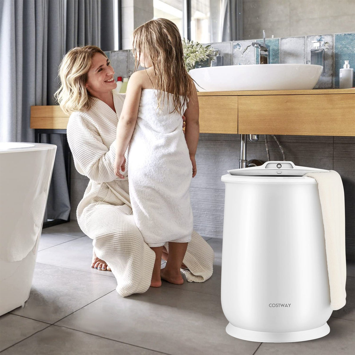 Towel Warmer Bucket with Auto Shut Off for Bathroom-White view 2