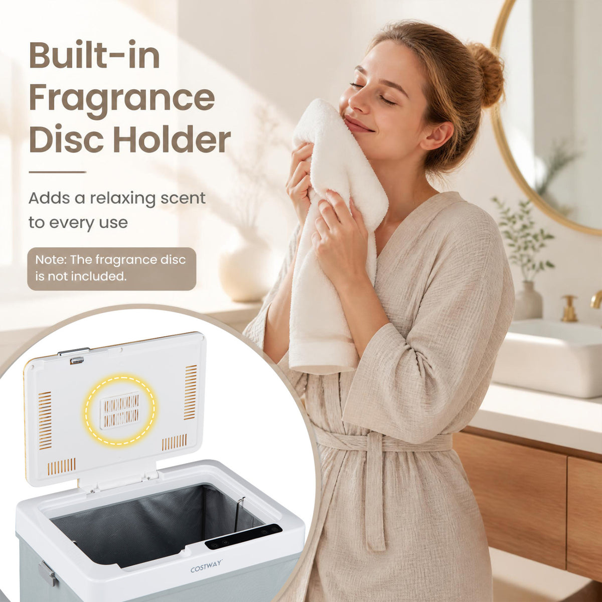 Towel Warmer Bucket with Foldable Design and Auto Shut Off for Bathroom-Natural view 4