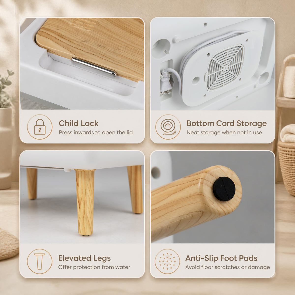 Towel Warmer Bucket with Foldable Design and Auto Shut Off for Bathroom-Natural view 5