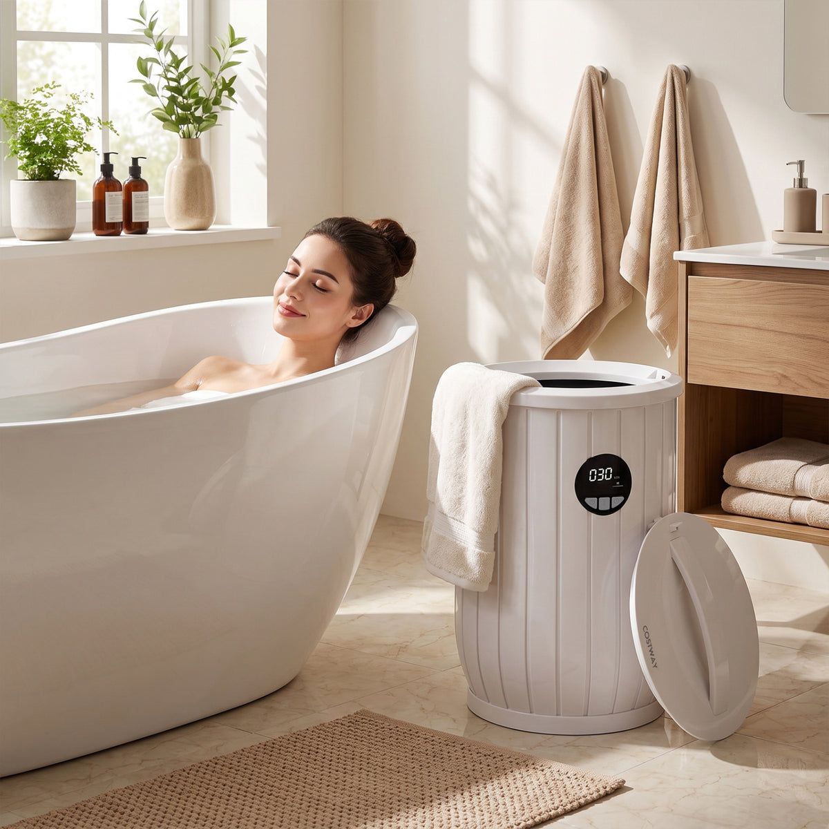 Towel Warmer Heated Bucket with Auto Shut Off and Fragrance Tray for Bathrooms-White view 2