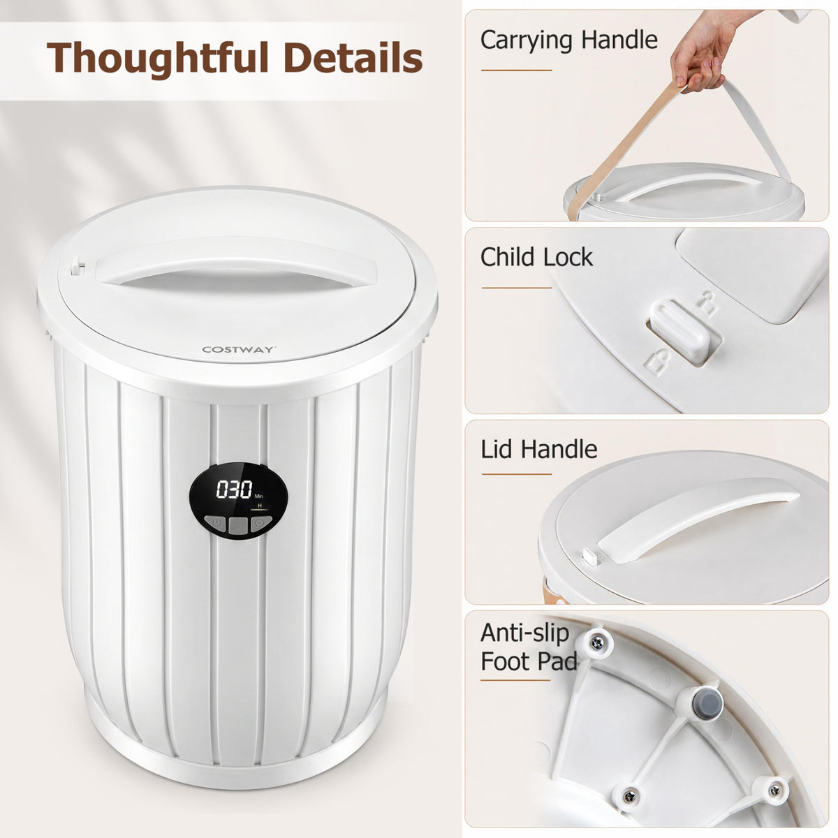 Towel Warmer Heated Bucket with Auto Shut Off and Fragrance Tray for Bathrooms-White view 9