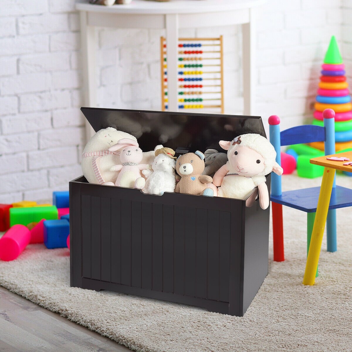 Toy Box Wooden Toy Organizer with Flip-Top Lid-Brown view 2