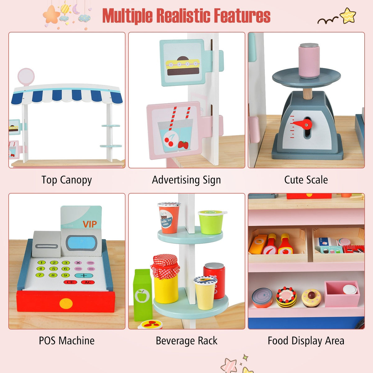 Toy Cart Play Set with POS Machine and Lovely Scale-Multicolor view 8